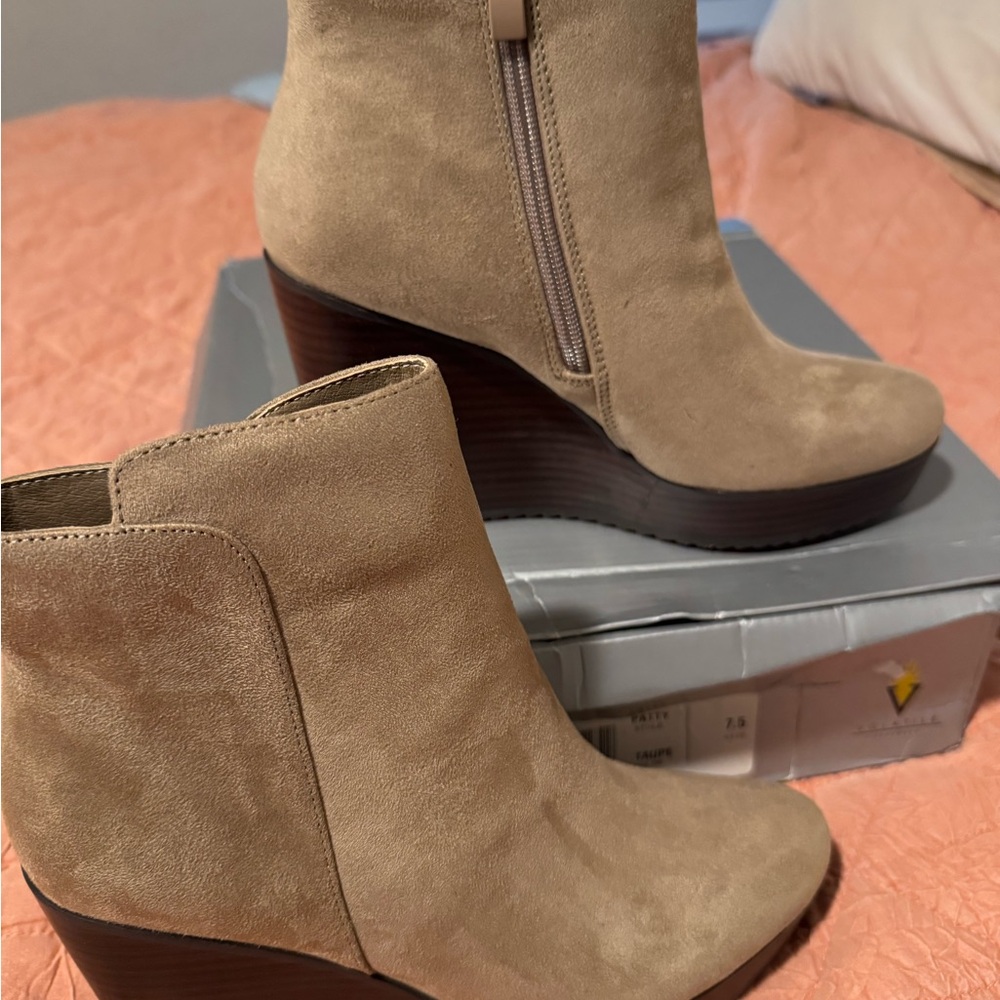 Volatile Taupe Suede Wedge Boots